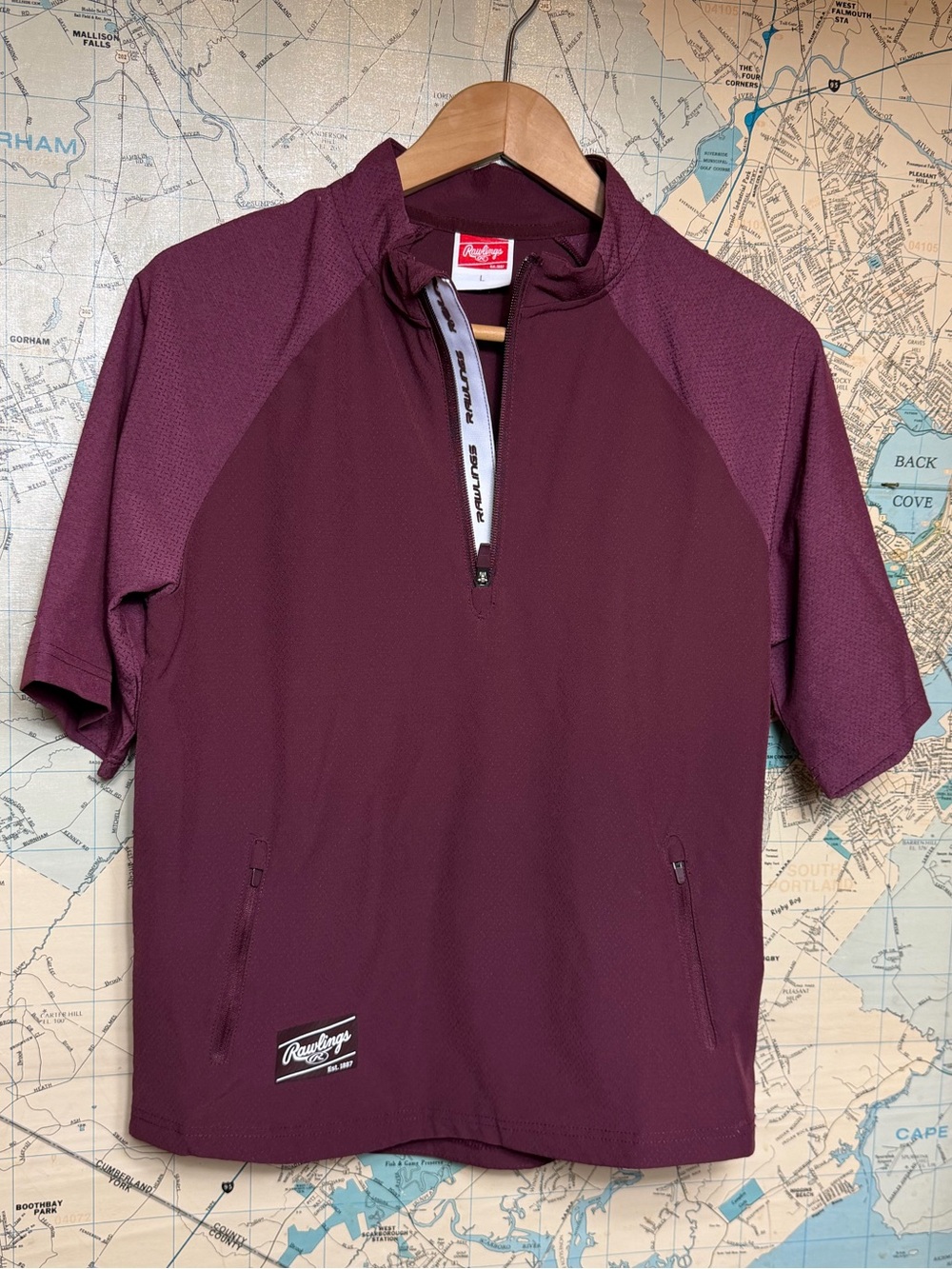 Rawlings Maroon Short-Sleeve Cage Jacket, Large, Unisex